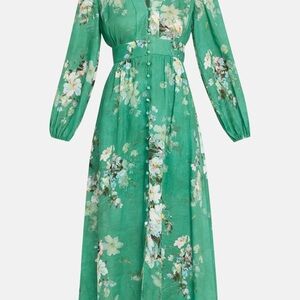 Zimmermann Green and White Sundress with Bishop Sleeves